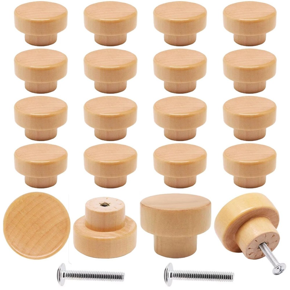 Dresser knobs 20 Pack Wood Knobs Round Cabinet Knobs 1.37"(35mm) Natural Beec...