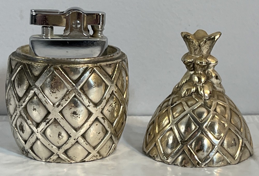Vintage Silverplated Pineapple Trinket Lighter MCM Decor Mid Century