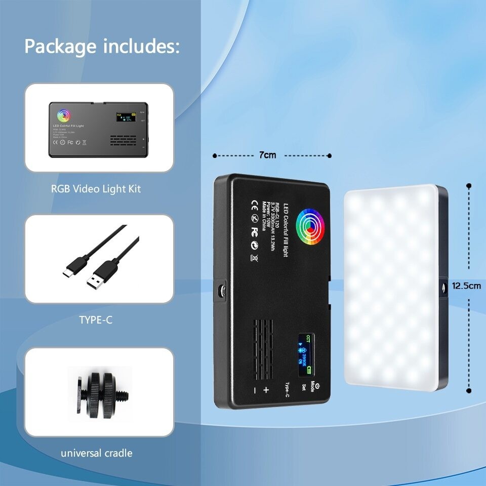 LCD Display Fill Light Panel Dimmable RGB LED Video Light Photography Camera