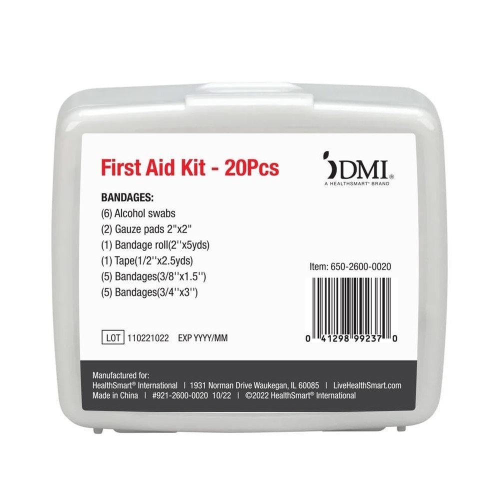 DMI First-Aid Kit, Mini 20-Piece Small and Compact 20 Piece, White