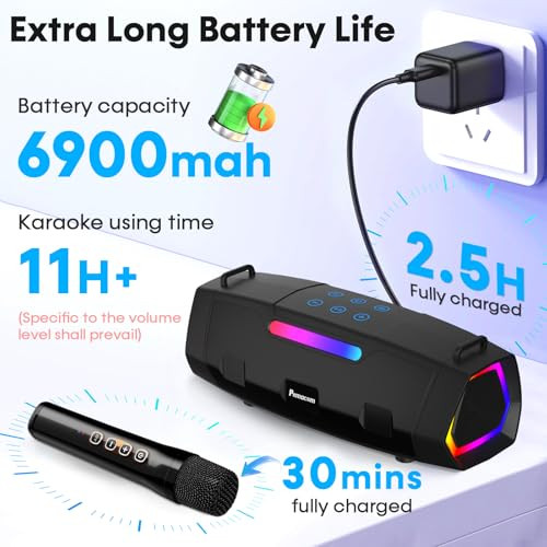 Portable Bluetooth Karaoke Machine - 60W Powerful Speaker with 2 Wireless