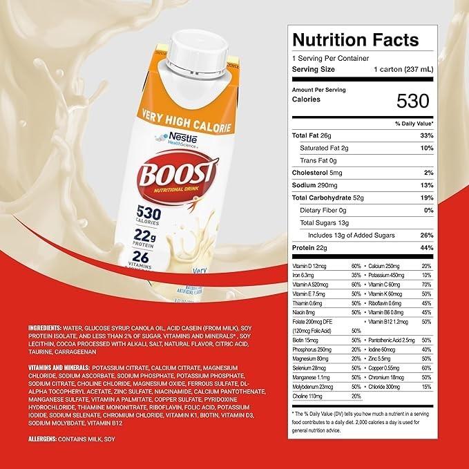 Boost Very High Calorie Vanilla Nutritional Drink – 22G Protein, 24 pack