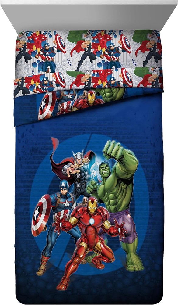 Marvel Avengers Blue Circle 5 Piece Full Bed Set - Includes Full,