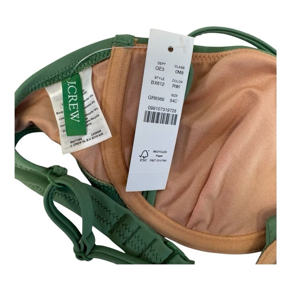NWT J Crew Bikini Top Green Underwire Strappy Adjustable Size 34C
