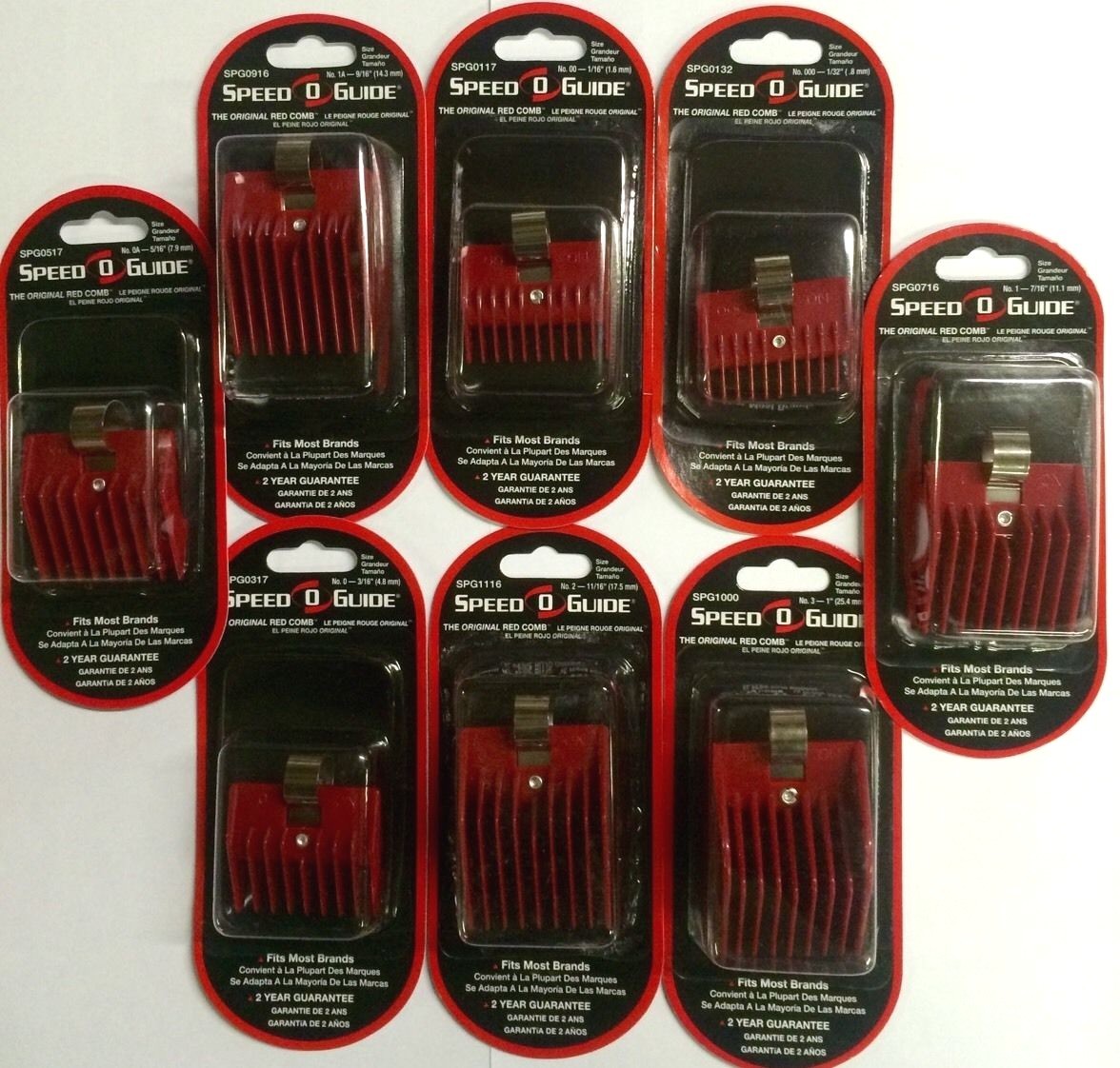 SPEED O GUIDE Set of Attachment Clipper Combs RED Set of EIGHT Combs NEW