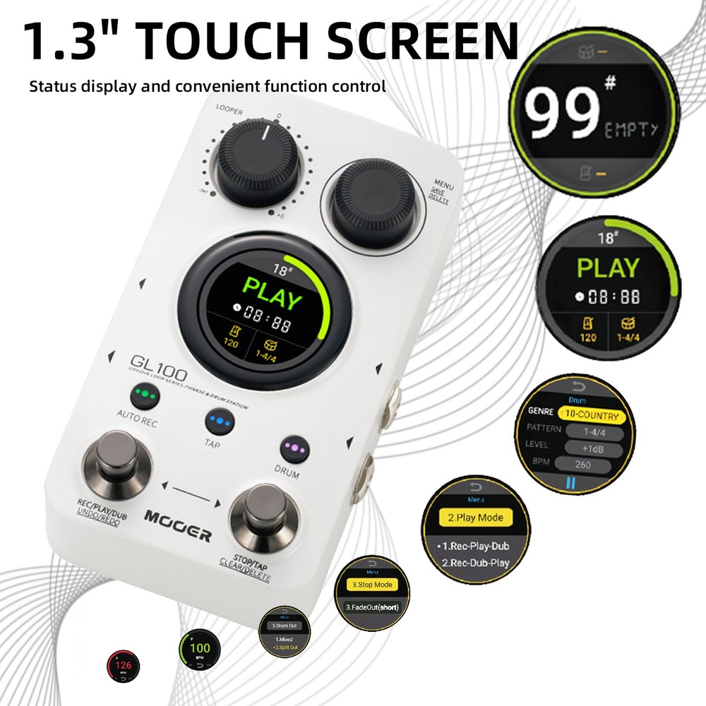 Loop Guitar Pedal Drum Machine Effect Pedal Auto Record 300 Mins w/Touch Screen