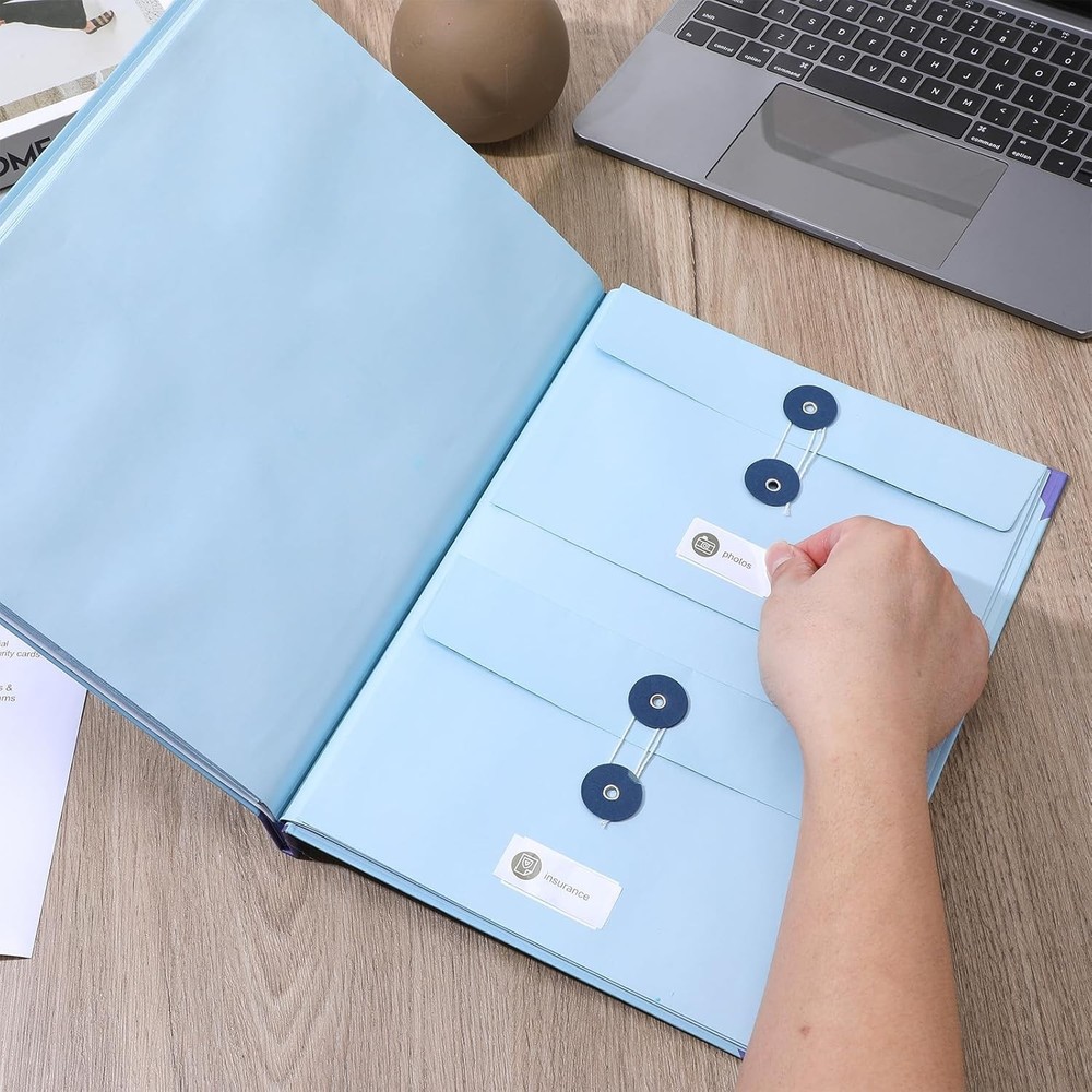 Important Document Organizer, Folio Folders, Folder with Labels Pockets (Blue)