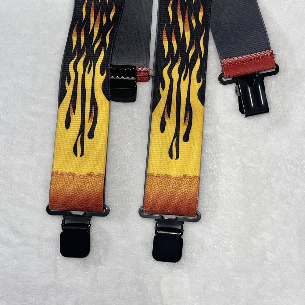 Men's Suspenders - X Style Flames with Clips Loop Snaps