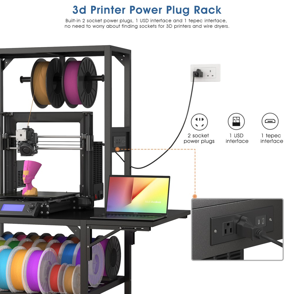 3D Printer Stand Heavy Duty - Sturdy 3D Printer Table with Filament Storage Rack