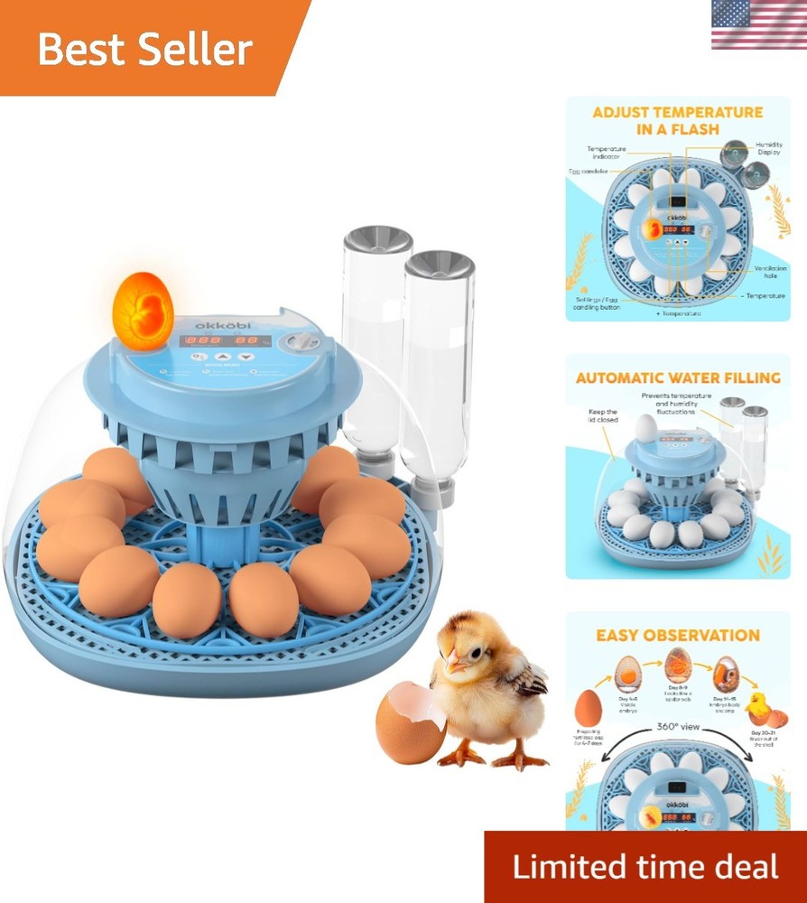 12-Egg Incubator with Automatic Turning & Humidity Control for Hatching Success