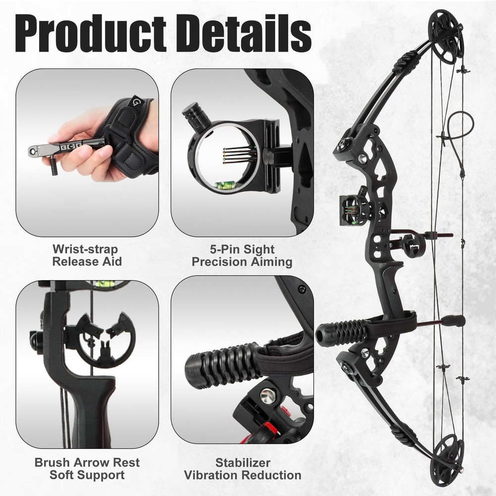 Compound Bow Kit Adjustable for Outdoor Use & Target Practice, 20-70lbs Arche...