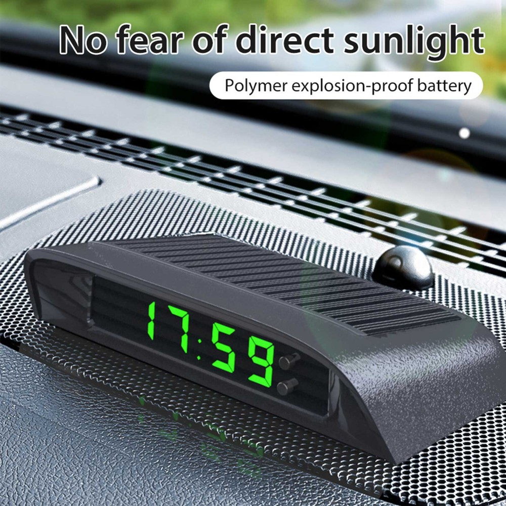 Car Clock Thermometer Digital Watch Solar Powered Dashboard Wide Viewing Angle