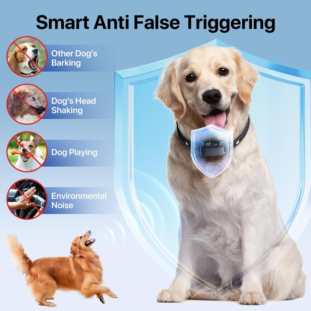 Bark Collar, Automatic Dog Collar with 8 Adjustable Sensitivity for Blue