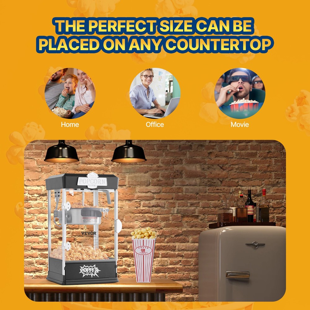 VEVOR Popcorn Popper Machine Tabletop Mini Popcorn Maker 480W 4 Oz Black
