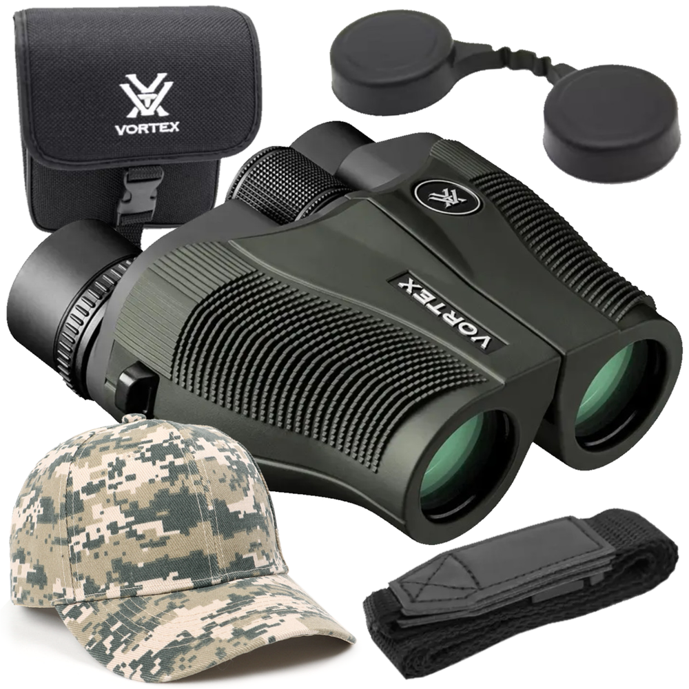 Vortex Optics Vanquish 10x26 Reverse Porro Prism Binocular with CD Hat Bundle