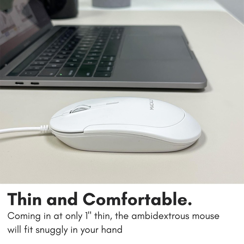 Macally Wired USB C Mouse for Mac and PC - Slim, Quiet, and Reliable - Type C...