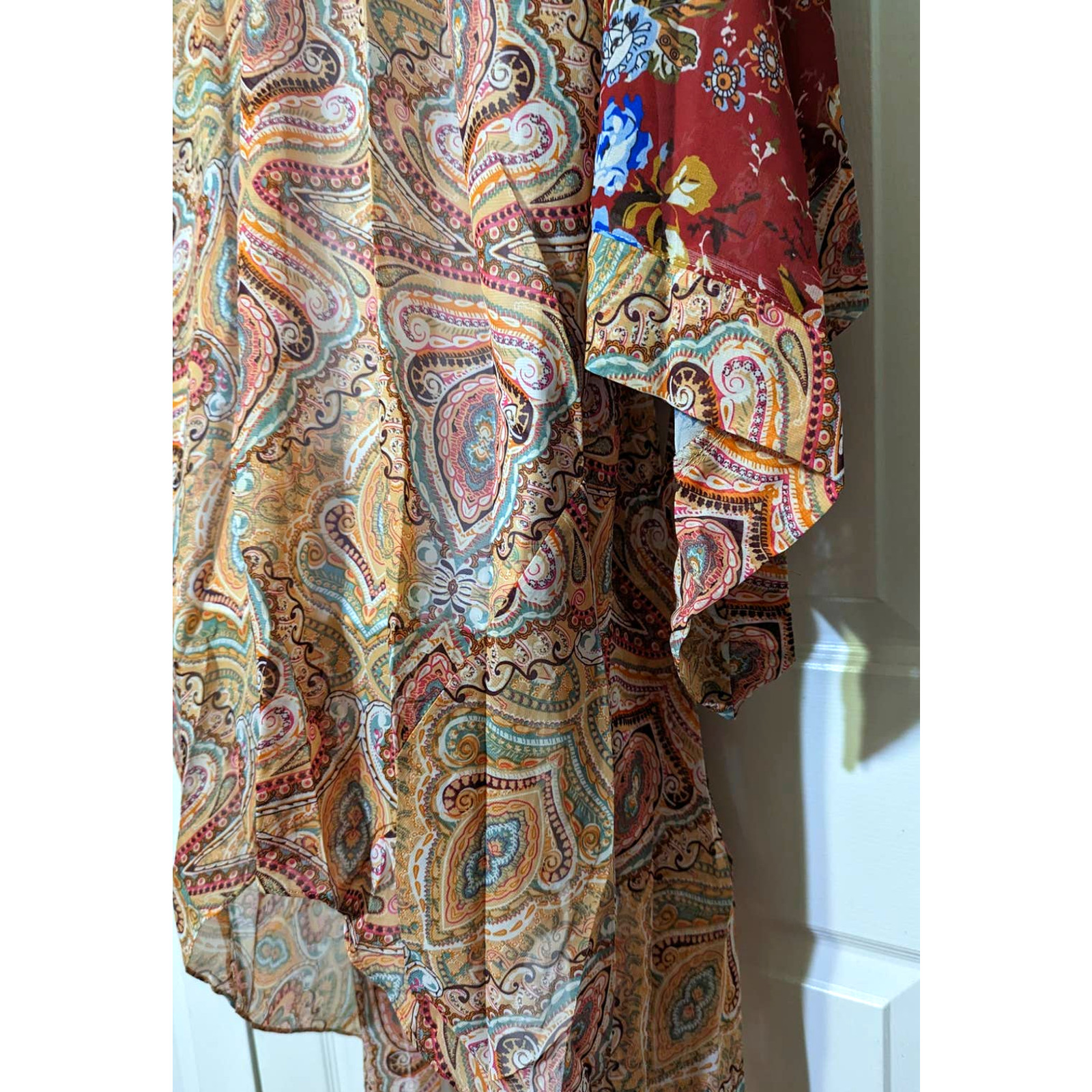 Umgee Sheer Long Paisley Floral Boho Kimono in Berry Mix Plus Size 1XL/2XL