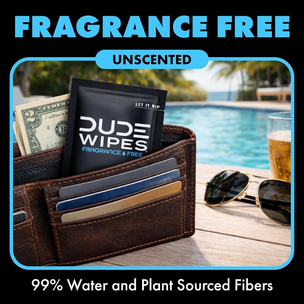 DUDE Wipes On-The-Go Flushable Wipes 30 Count Unscented