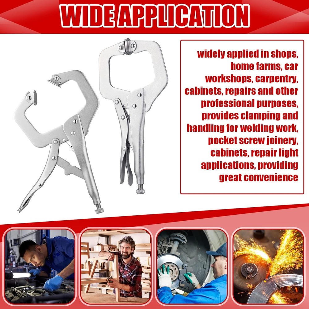 10 Pcs Locking C Clamp, Locking Pliers Adjustable Welding Clamp with Regular Tip