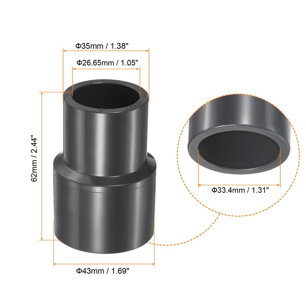 UPVC Fitting Pipe Reducer 1"x 3/4" 3pcs Straight Coupling