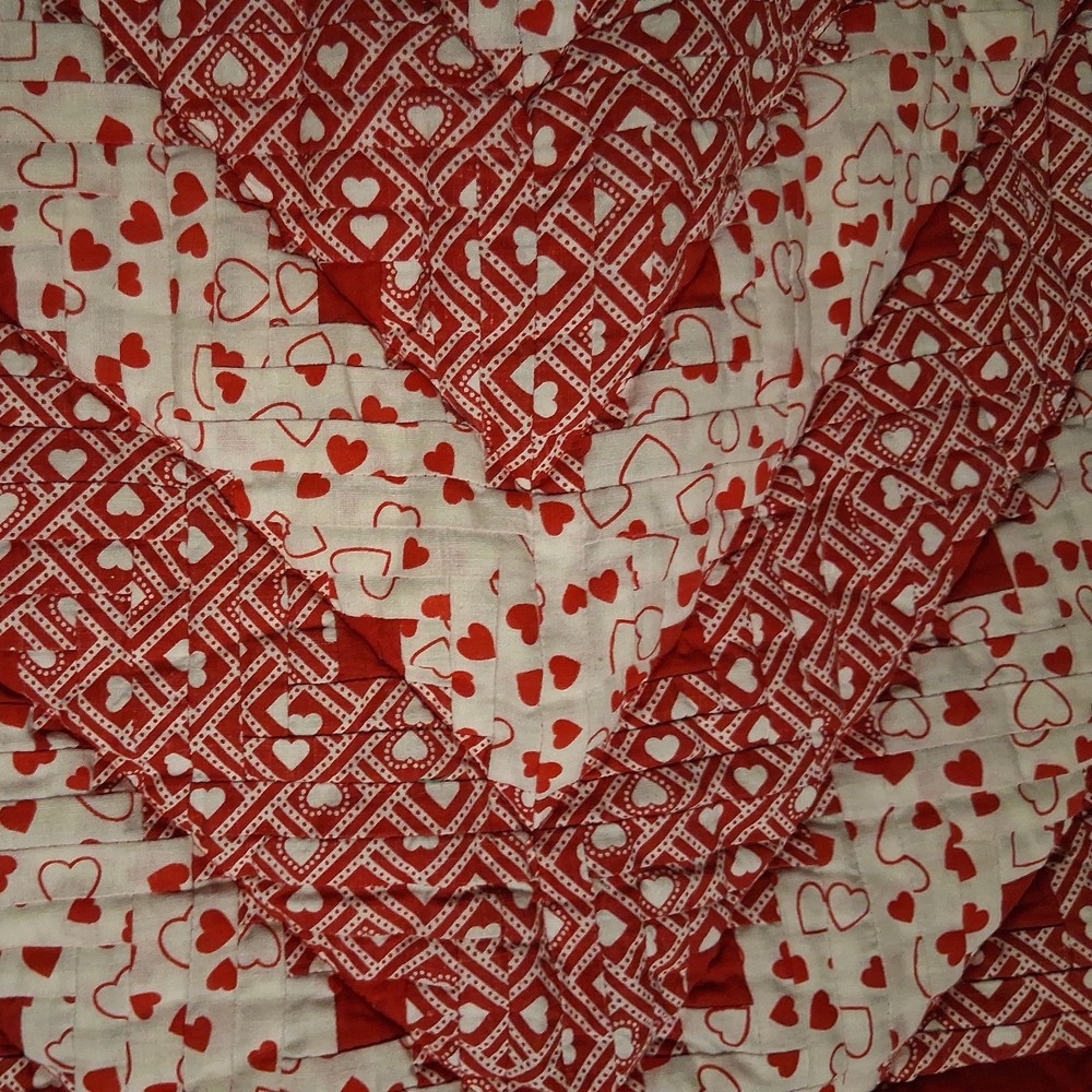 1 Handmade Quilt Sections, Red & White Hearts Design