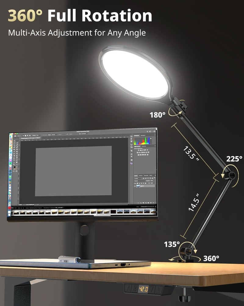 UBeesize 10 Key Light for Streaming, Desk Ring Light with Adjustable Arm 1 Pa...