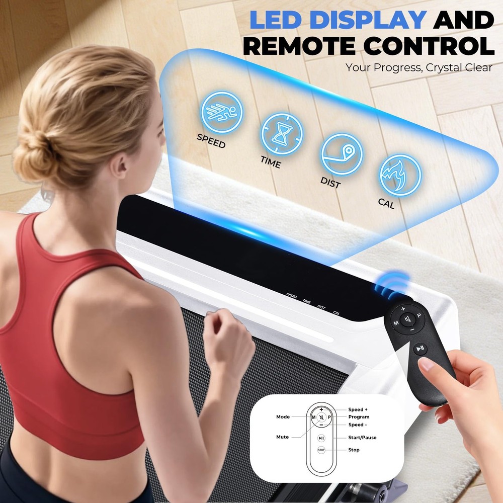 Walking Pad Treadmill with Adjustable Height Handle Bar, 3HP Quiet Foldable U...
