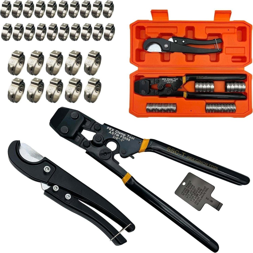 PEX Pipe Clamp Cinch Tool Kit Crimping Tool Crimper for Stainless Steel w/ Case