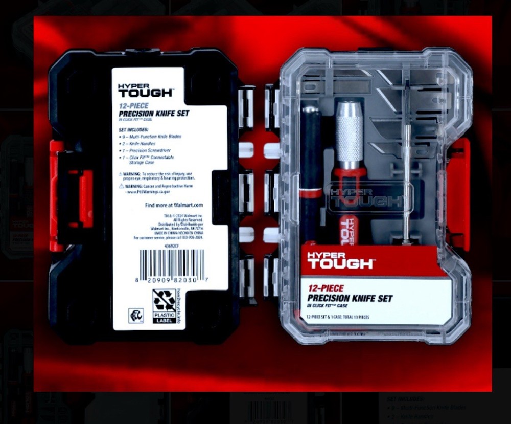 2 Sets: Hyper Tough 12pc Precision Knife Tool Set + Click Fit Storage Case NEW