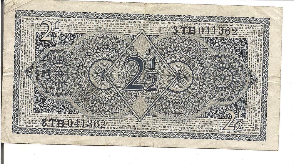 NETHERLANDS, 2 1/2 GULDEN, 1949