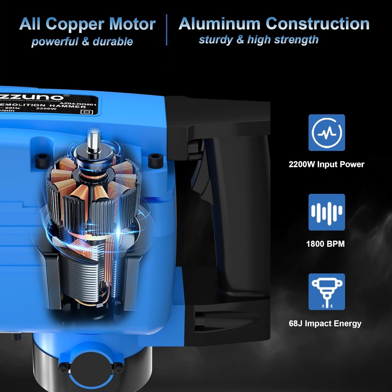 Demolition Jack Hammer Concrete Breaker 2200W Electric Hammer 2 Chisel Bit