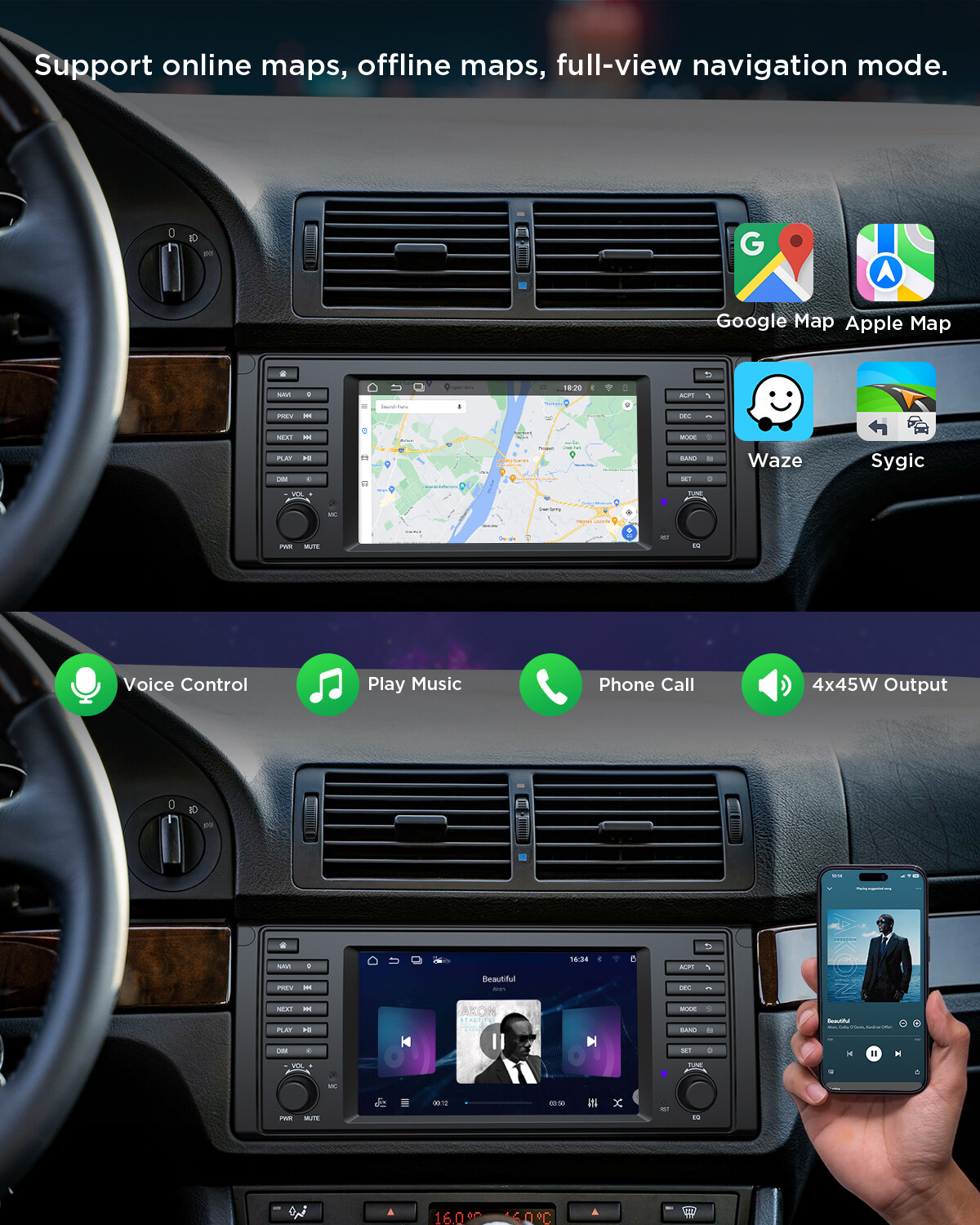 CAM+DVR+OBD+7" Android 13 Car Stereo GPS Navigation Radio CarPlay for BMW E39 M5