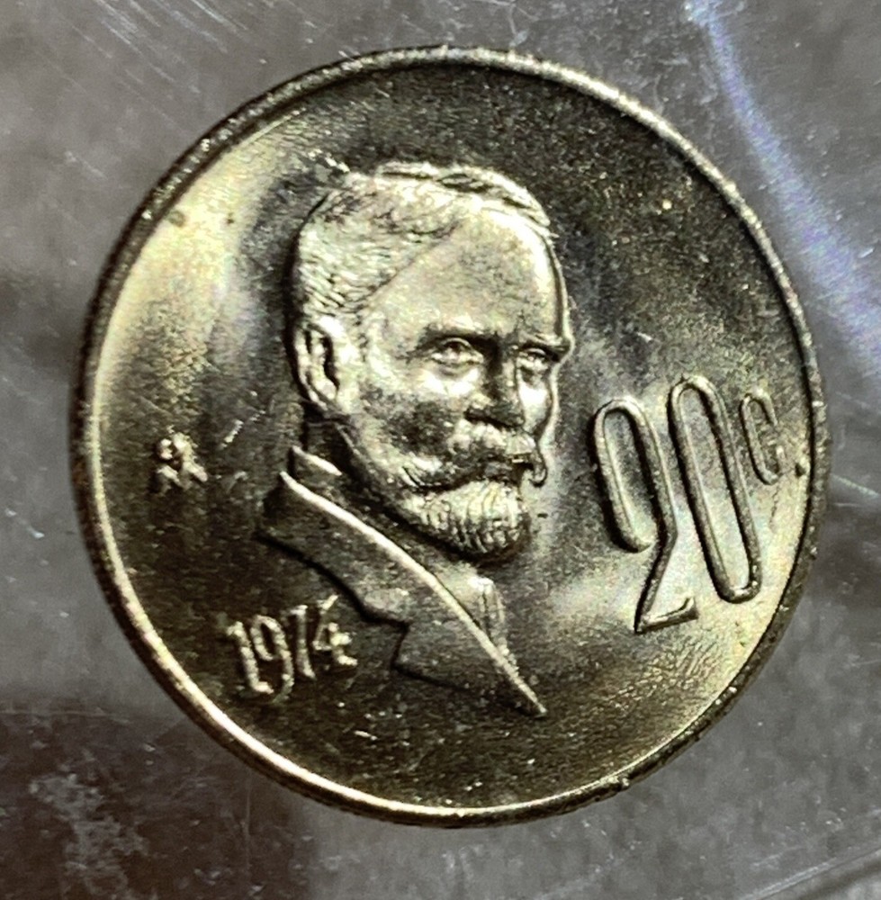 1974 MEXICO 20 CENTAVOS, CHOICE BU