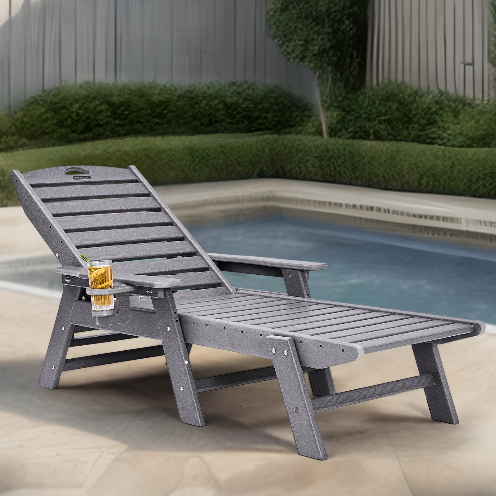 Outdoor Chaise Lounge Chair Adjustable Patio Reclining Bench Lounger Pool Gray