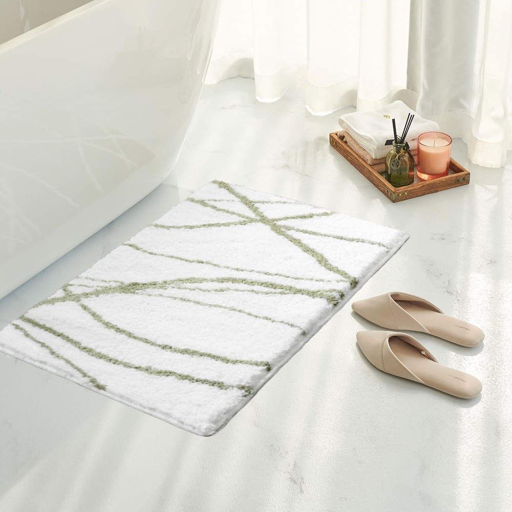 Tititex Luxury White Sage Green Curve 1'4" x 2' (Rectangular),