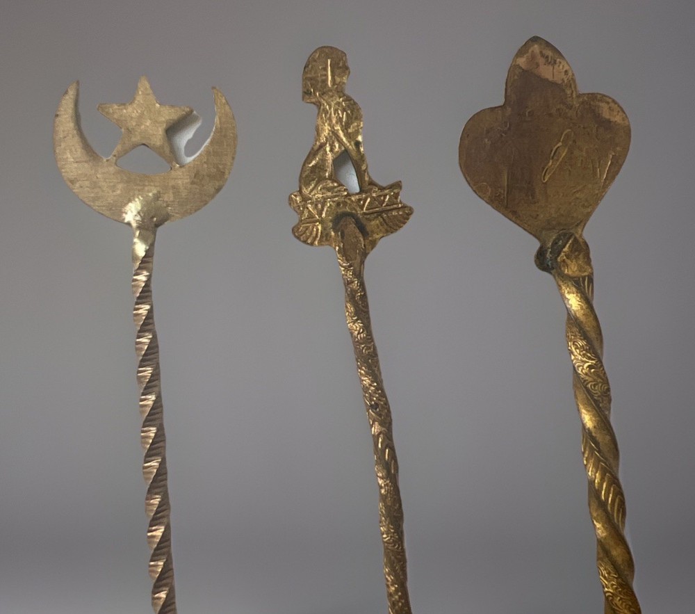 French Champleve Enameled 3 Piece Spoon Set