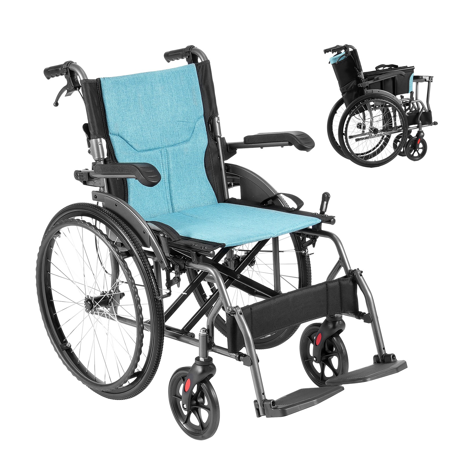 Uimoso Foldable Manual Wheelchair Aluminum Alloy Medical Wheelchair Loads 250lbs