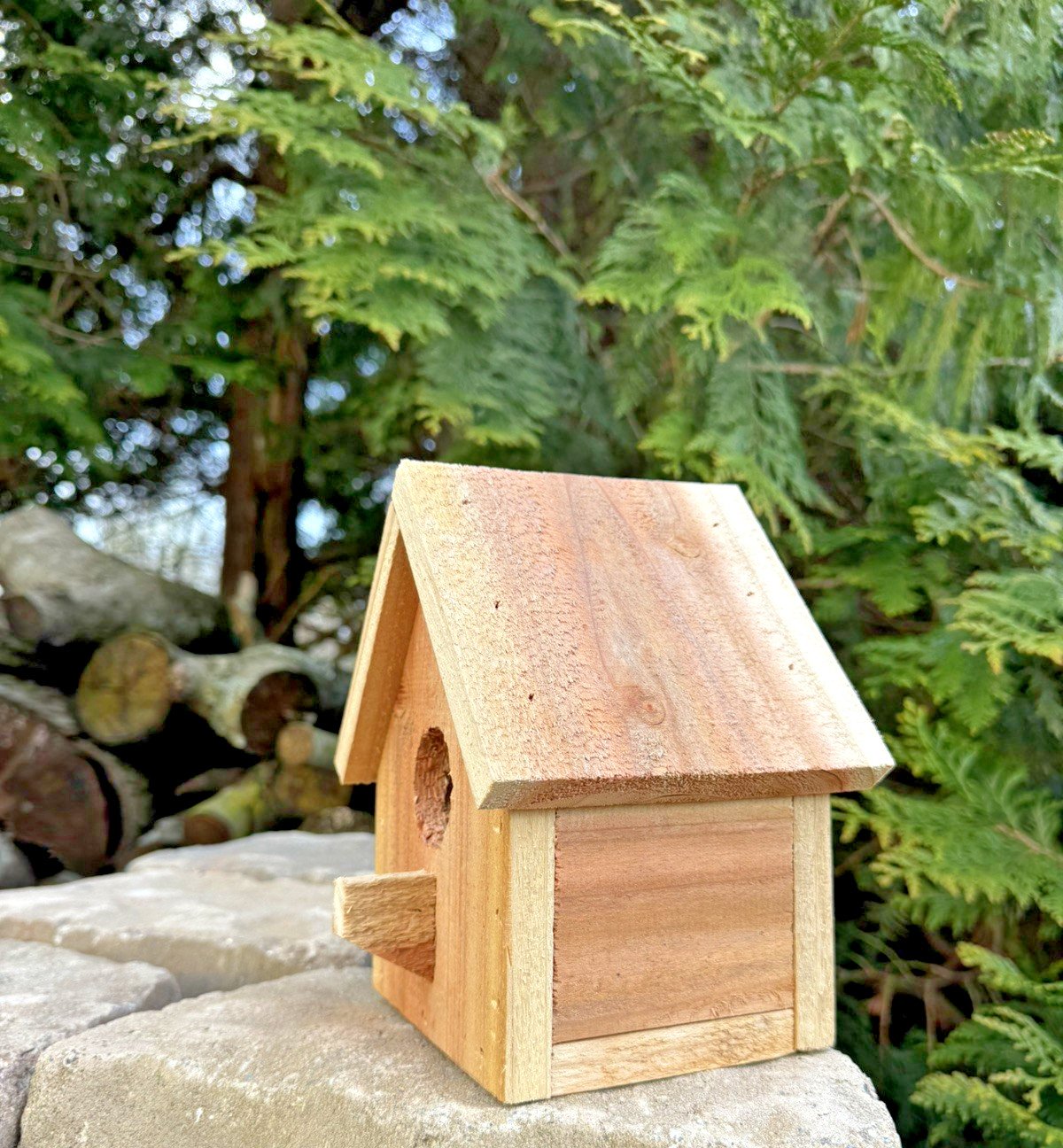 Handmade Cedar Birdhouse w/Chimney Rustic Outdoor Wren Chickadee NestGardenDecor