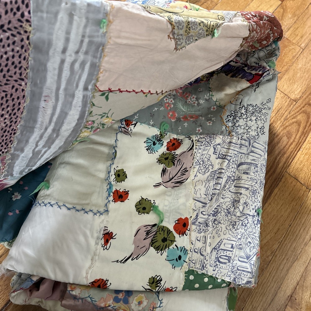 VTG Fabulous Crazy Quilt Silk Embroidery Patchwork Needlework Cutter