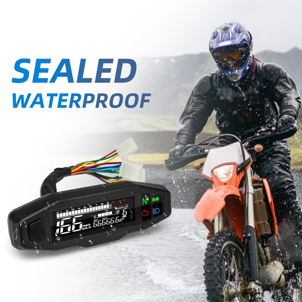 LCD Digital Motorcycle Speedometer Odemeter Tachometer Gear Indicator w/ Bracket