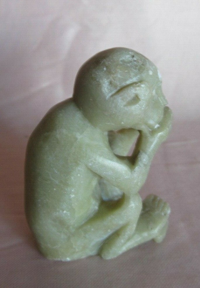 Small Monkey Statuette In Hard Stone Lard Stone