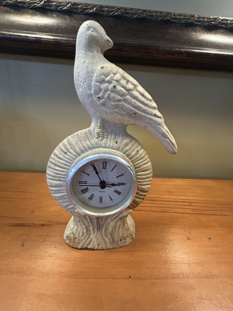 Rustic Cast Iron Bird W/Working Clock 8.25” H