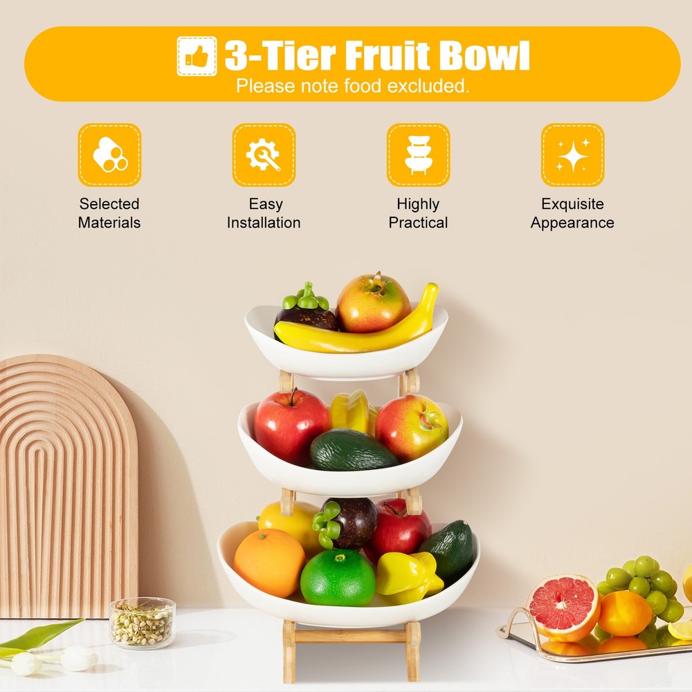 3 Layers Kitchen Fruit Tray White Storage Rack Vegetable Snack Candy Rack Holder