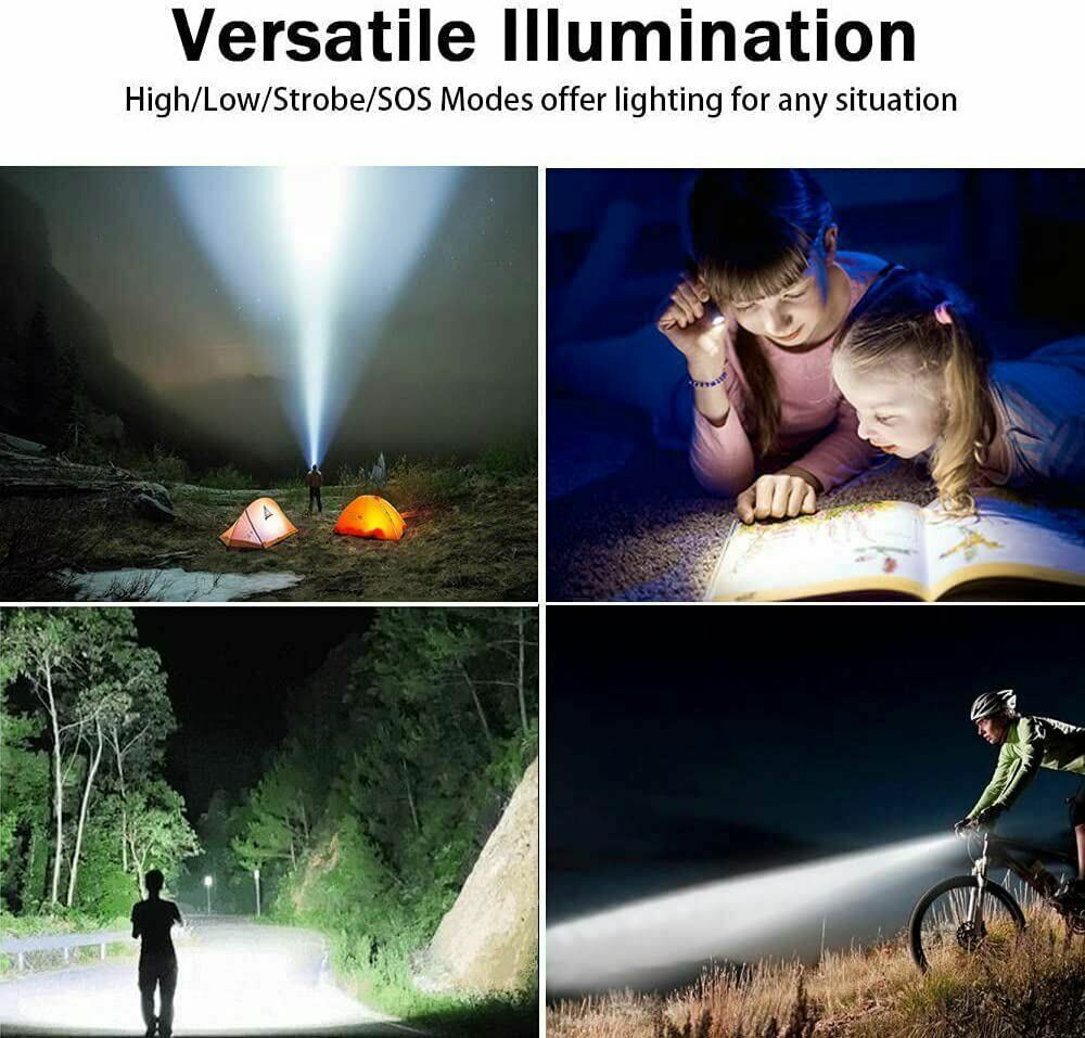 2PACK 99000000 LM Super Bright LED Tactical Flashlight Rechargeable Work Light