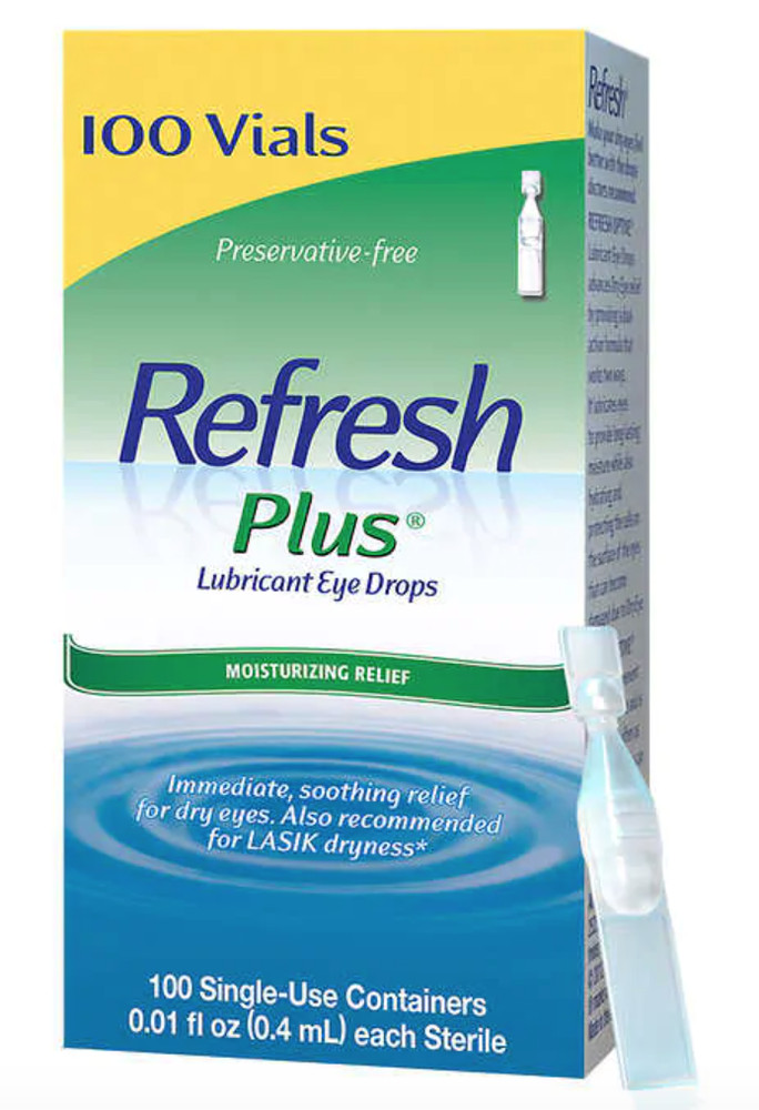 Refresh 100 ct Plus Lubricant Eye Drops Single Use Containers, EXP 04/2026