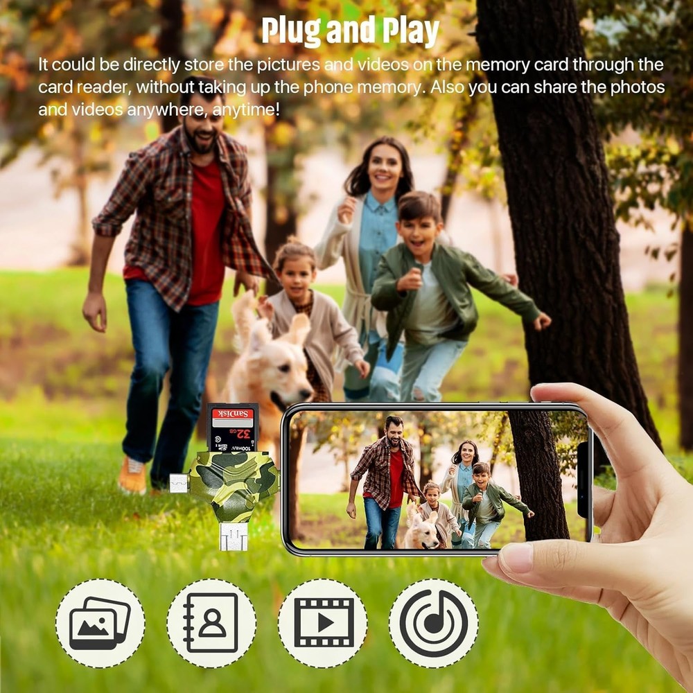 SD/Micro SD Card Reader for iPhone/iPad/Android/Mac/Computer/Camera, 4 in 1 T...