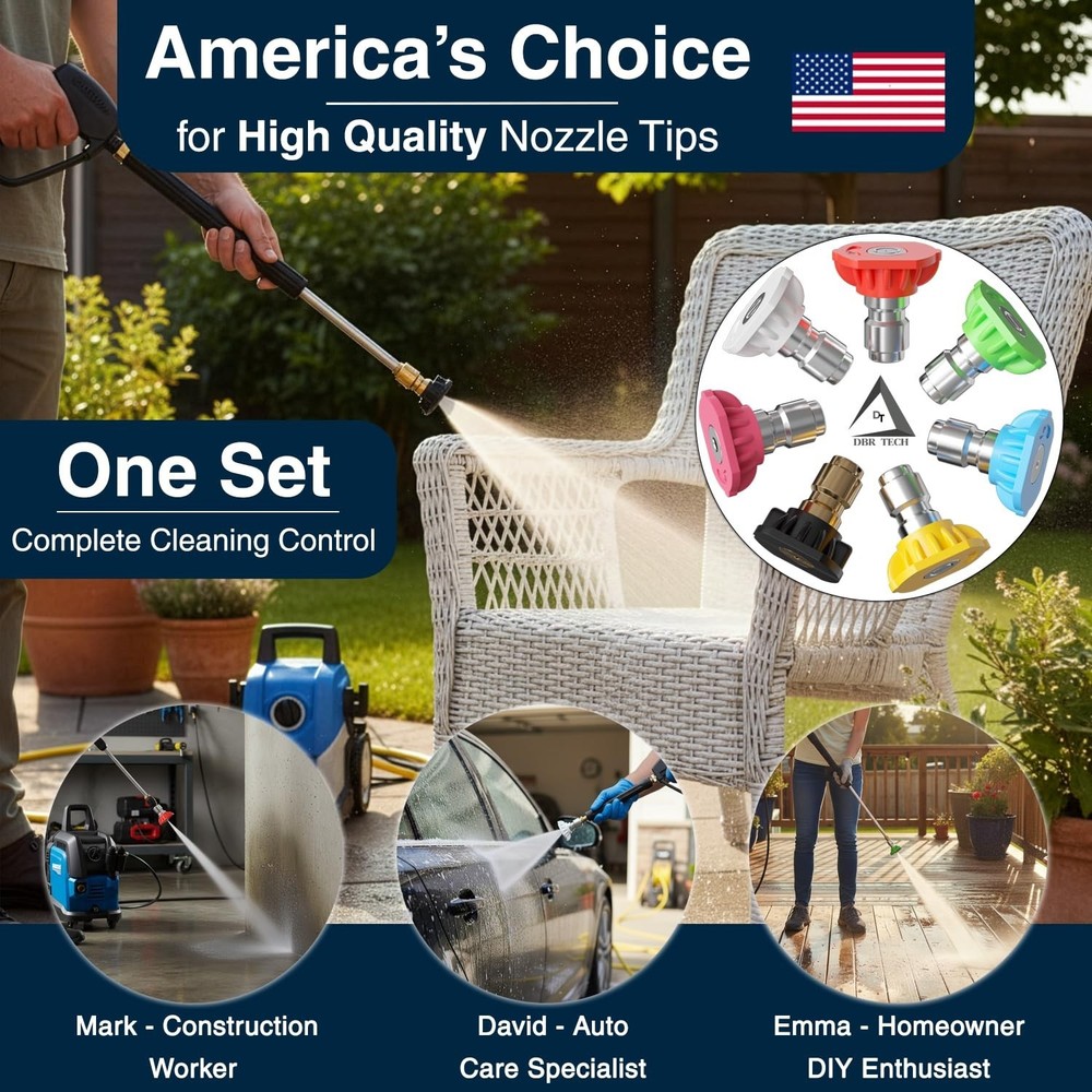 DBR Tech® Pressure Washer Nozzle Tips Set | 7 Pack, 4500 PSI