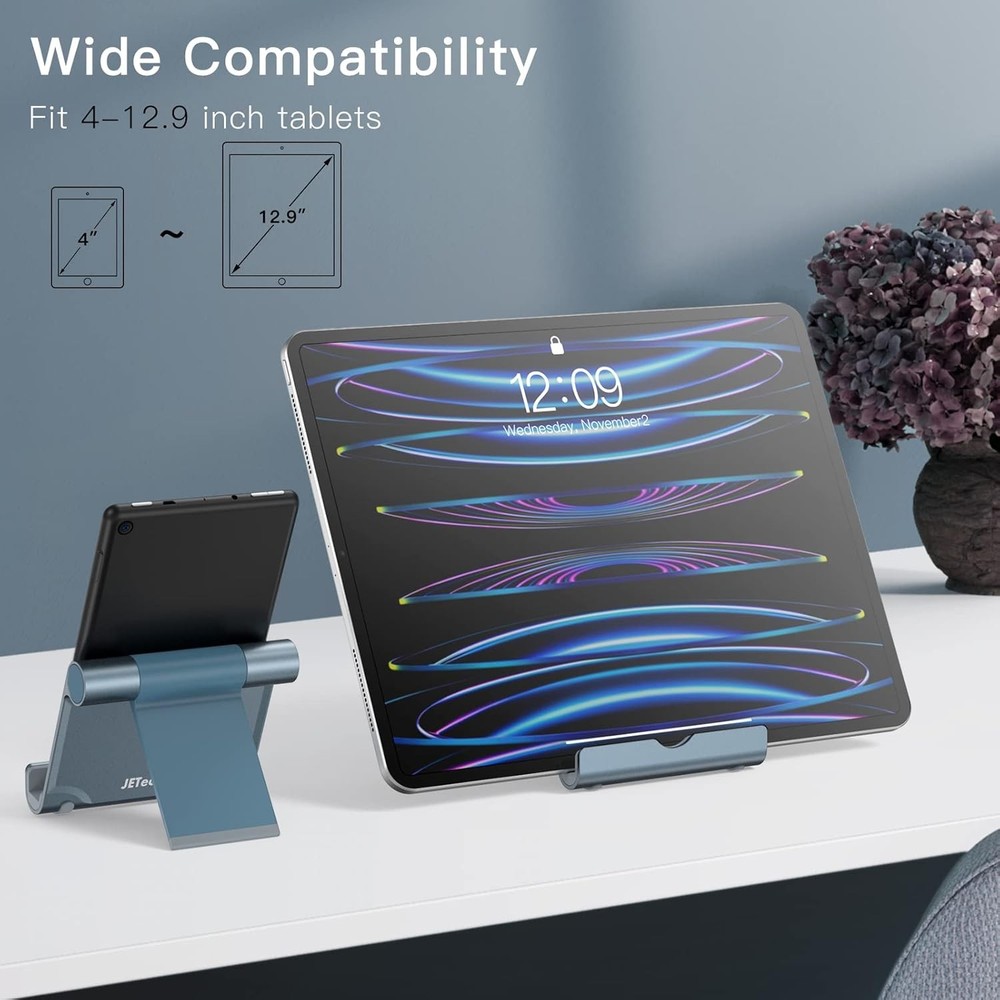 JETech Tablet Stand, Adjustable Portable Desktop Holder, Foldable Dock Grey
