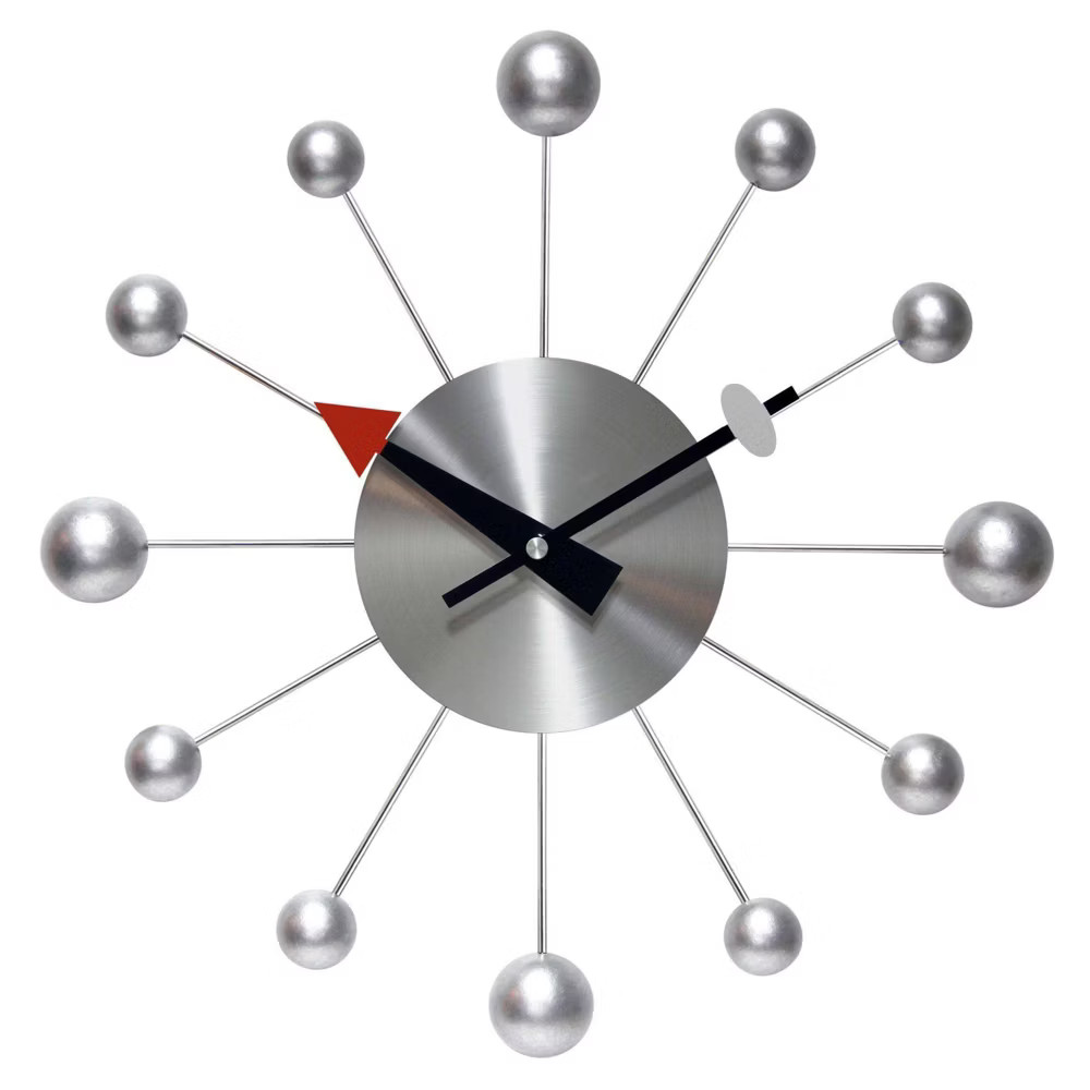 15" Orb Spoke Retro Wall Clock Silver - Infinity Instruments: Modern Design,