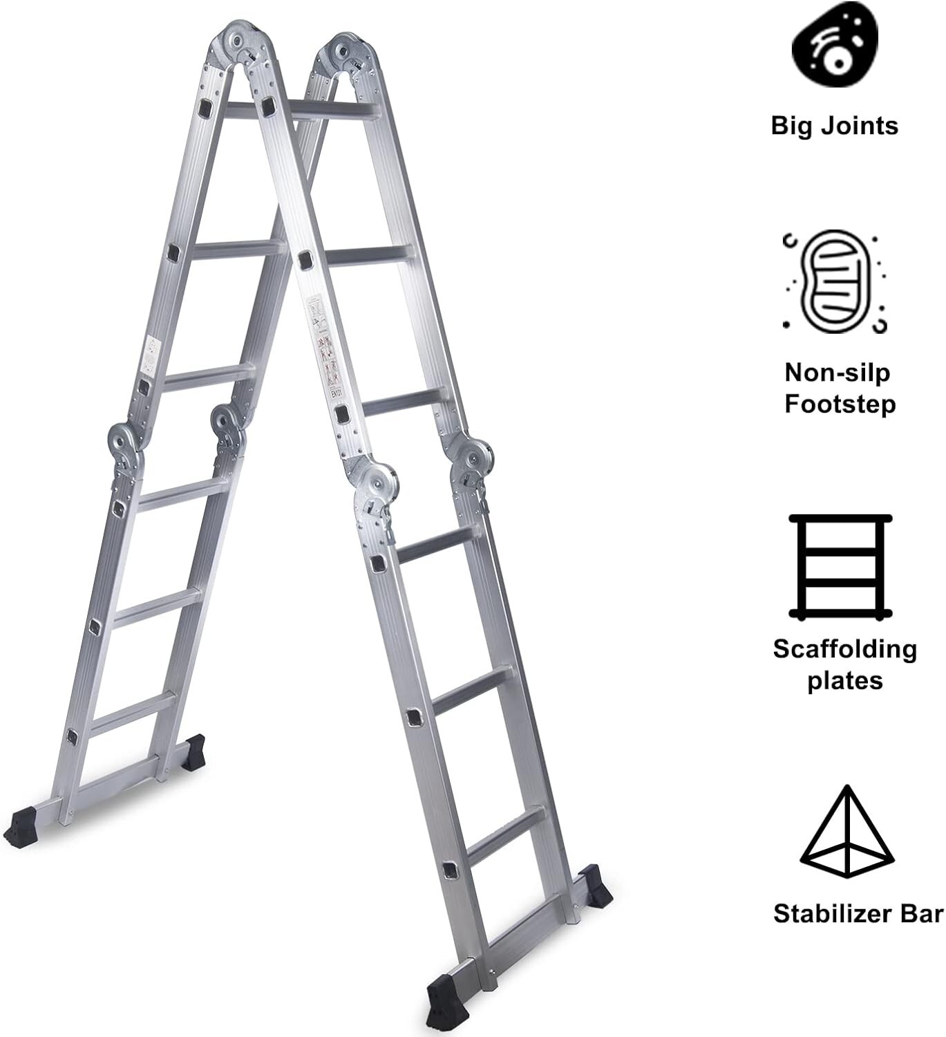 7 in 1 Folding Step Ladder 12.5ft Multi Purpose Aluminum Extension Ladder